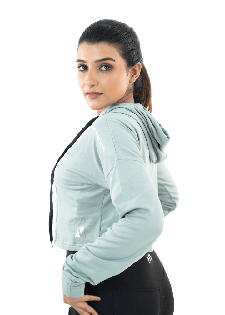 Aqua Blue Cozy Cropped Hoodie - HNAthleisure