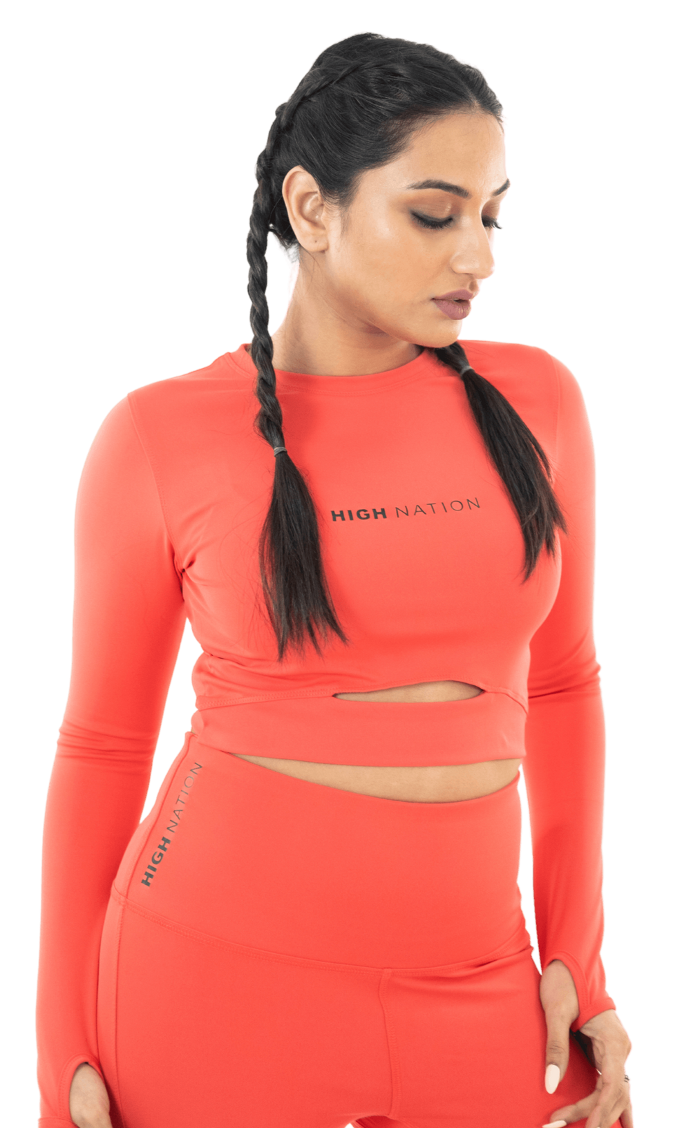 Hot Coral Orange Thumbhole Crop Top - HNAthleisure