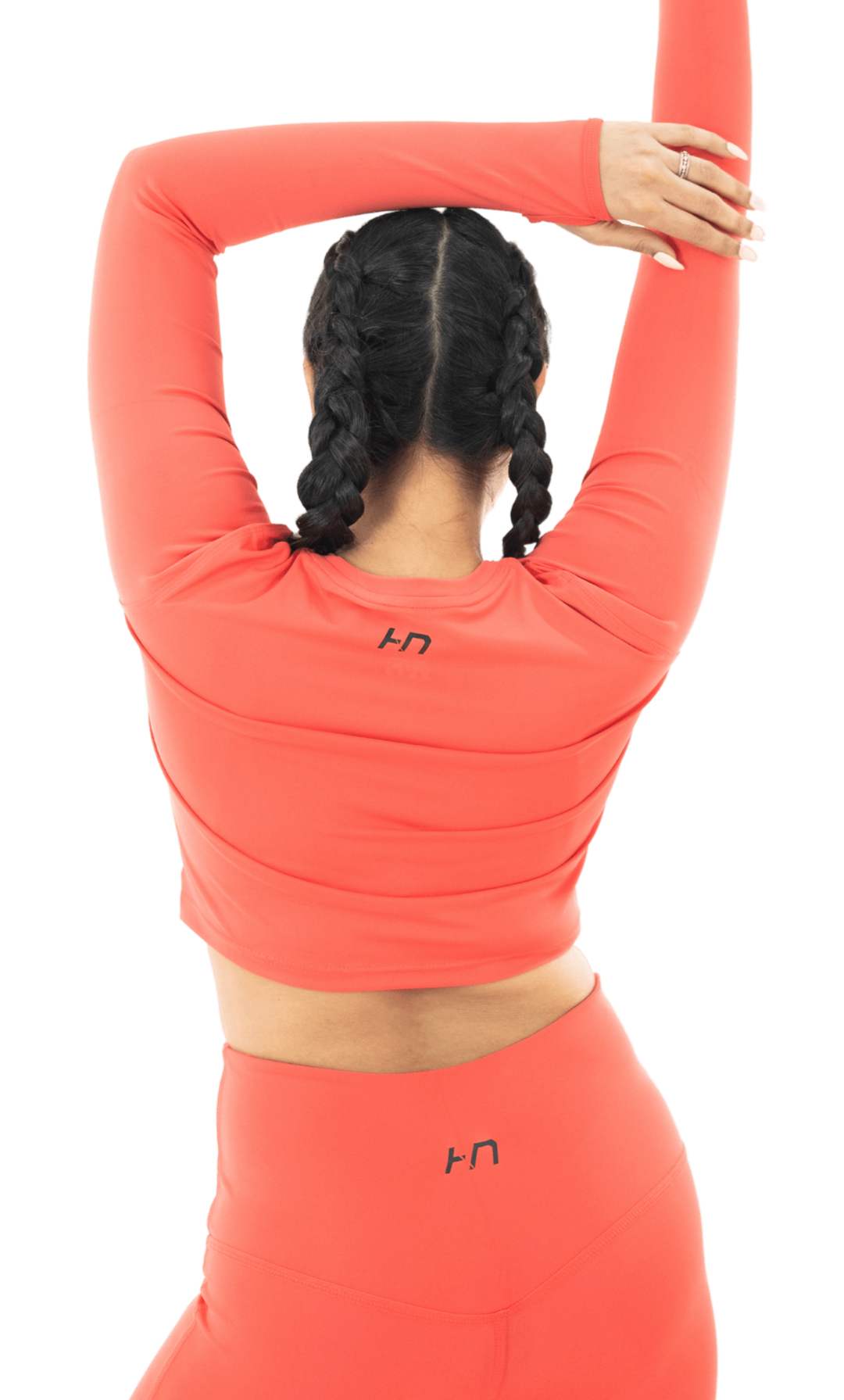 Hot Coral Orange Thumbhole Crop Top - HNAthleisure