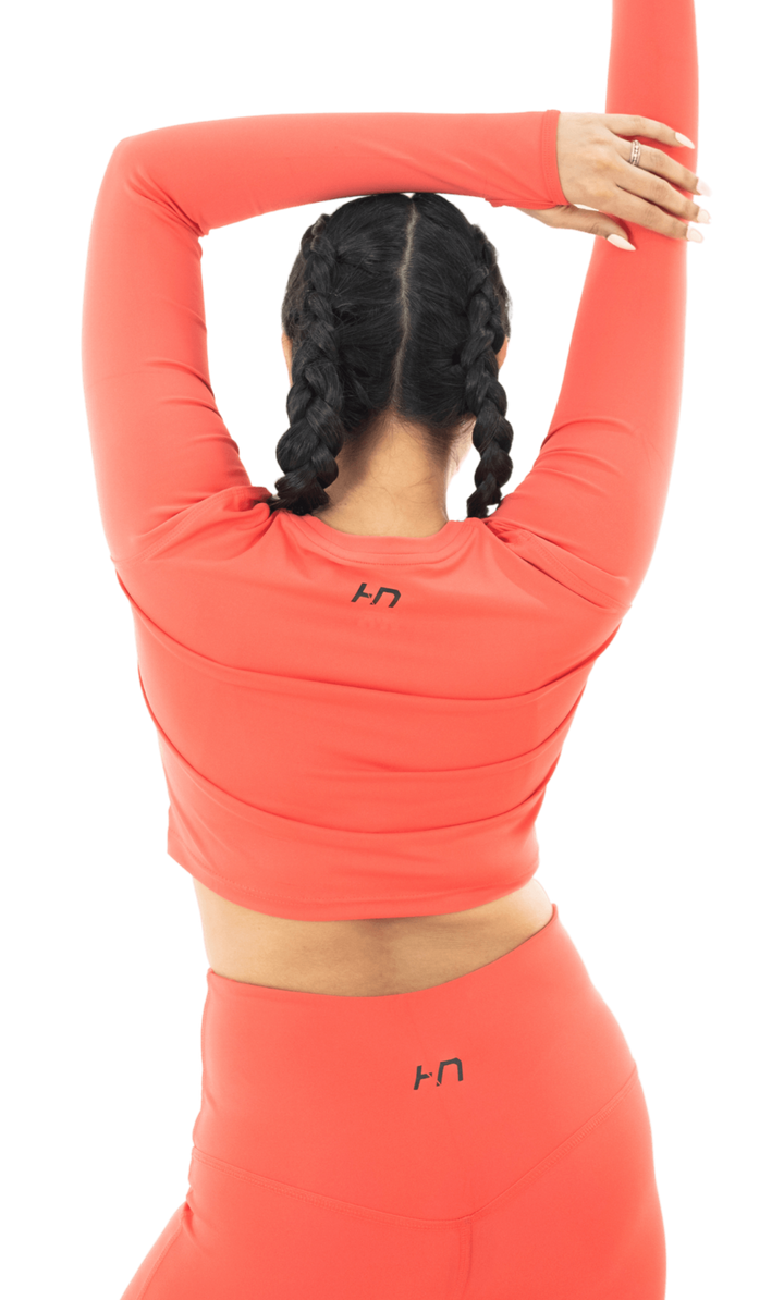 Hot Coral Orange Thumbhole Crop Top - HNAthleisure
