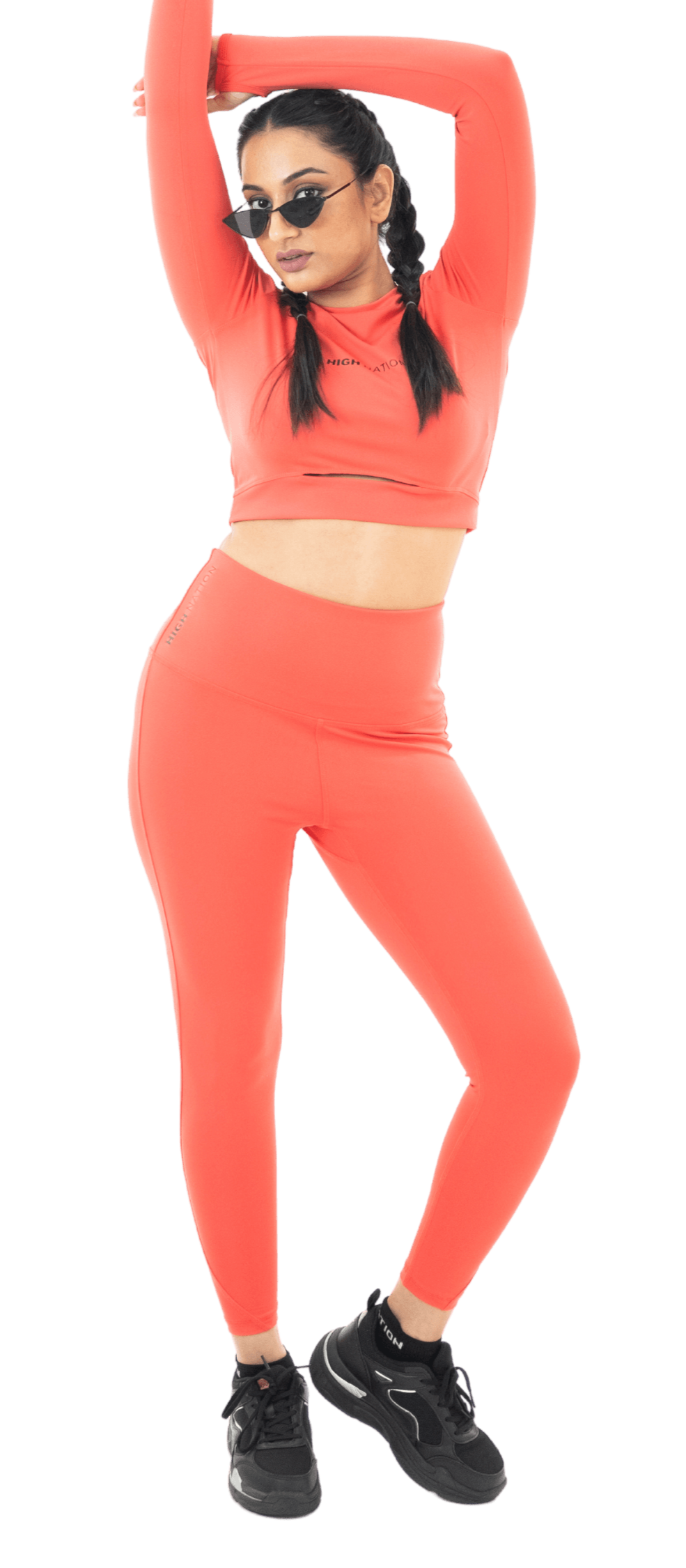 Hot Coral Orange Thumbhole Crop Top - HNAthleisure