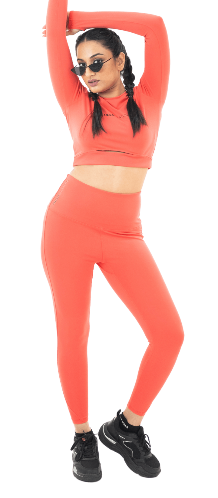 Hot Coral Orange Thumbhole Crop Top - HNAthleisure
