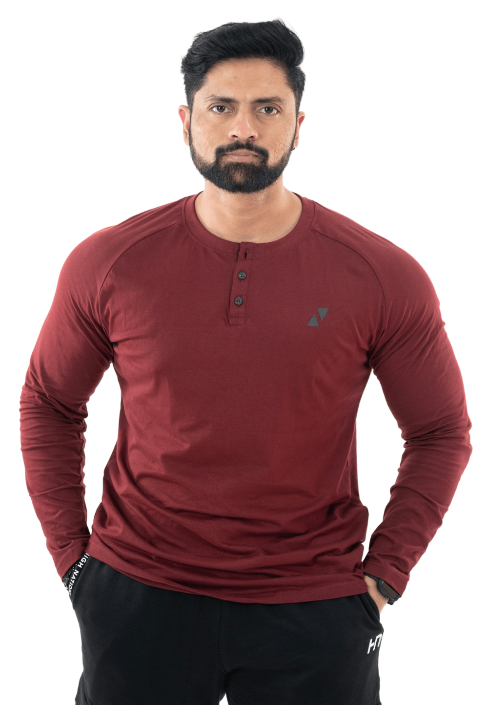 Maroon Full Sleeves Henley Tee - HNAthleisure