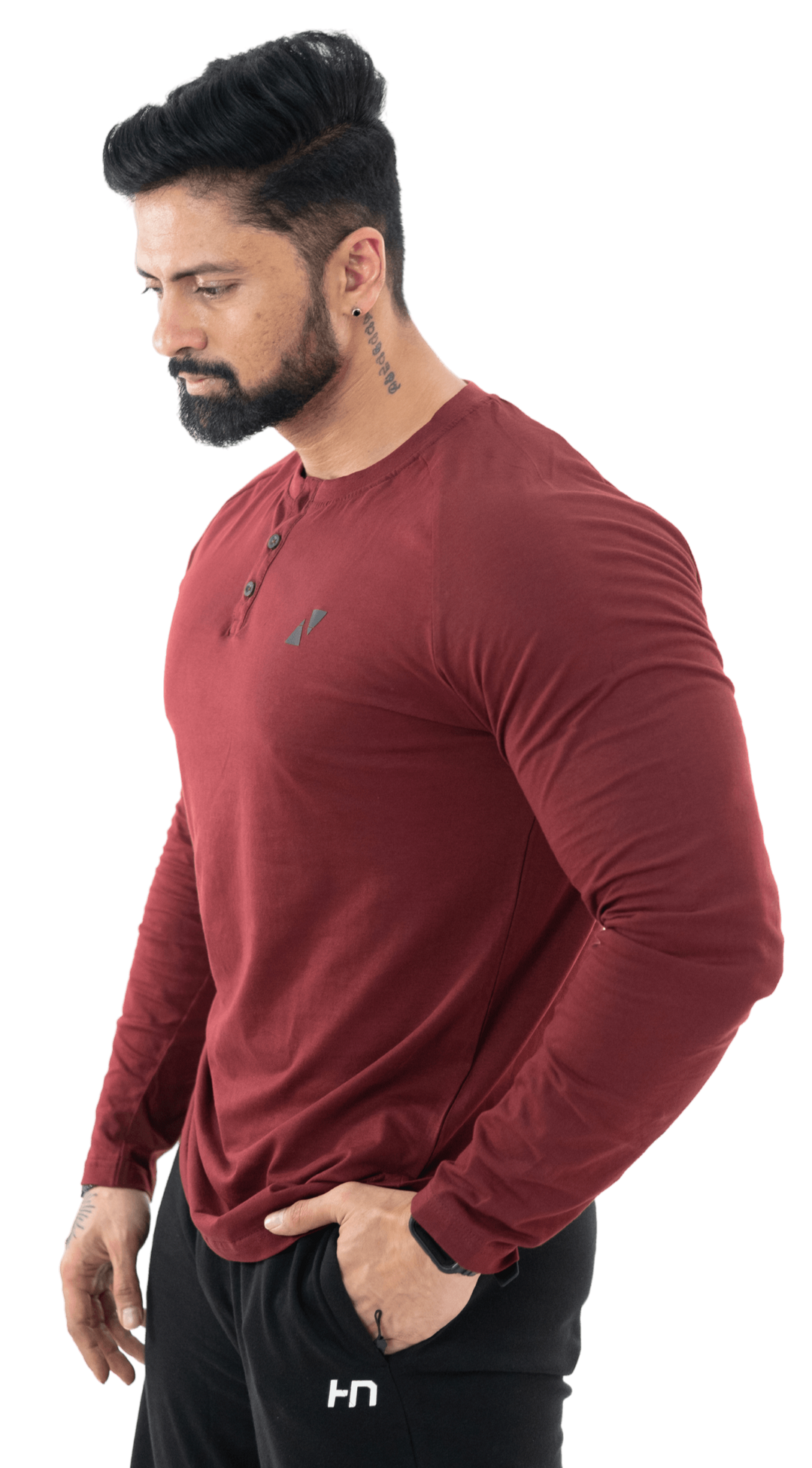 Maroon Full Sleeves Henley Tee - HNAthleisure