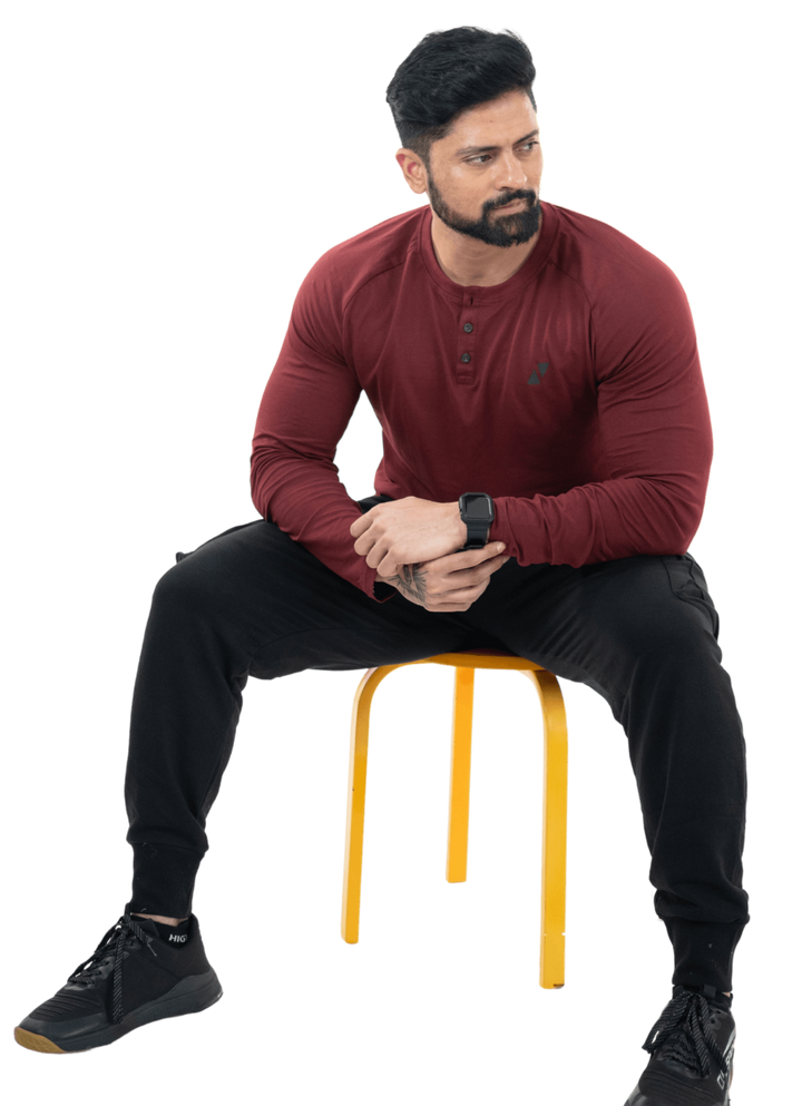 Maroon Full Sleeves Henley Tee - HNAthleisure
