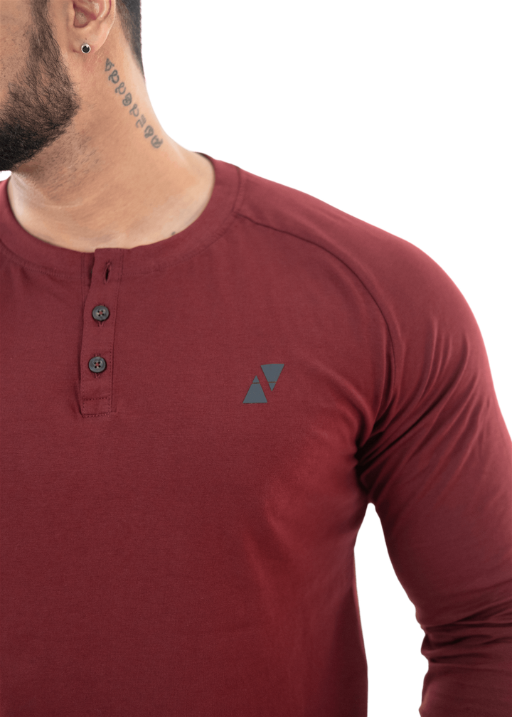 Maroon Full Sleeves Henley Tee - HNAthleisure