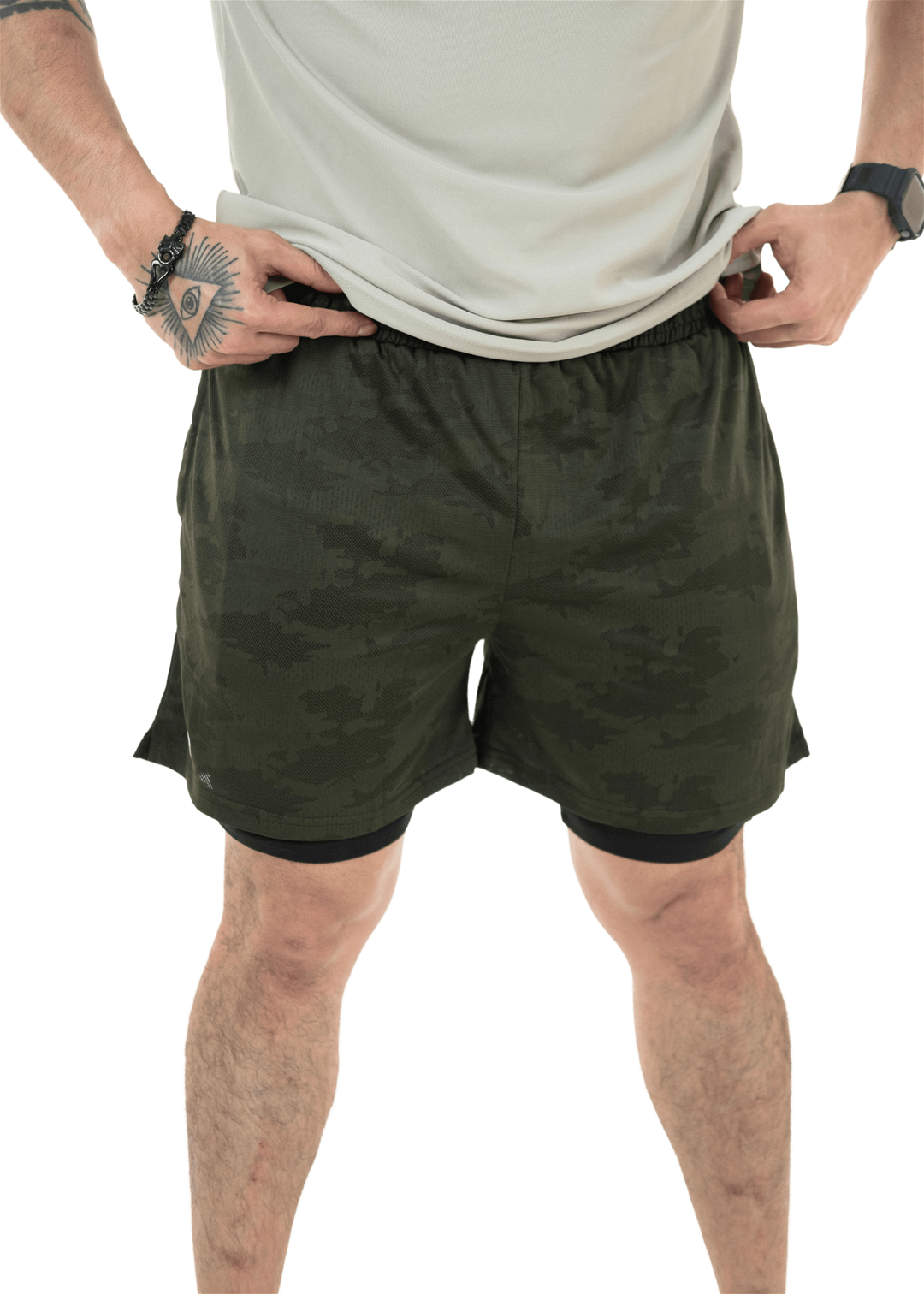 Olive Green 2Layer Performance Shorts - HNAthleisure