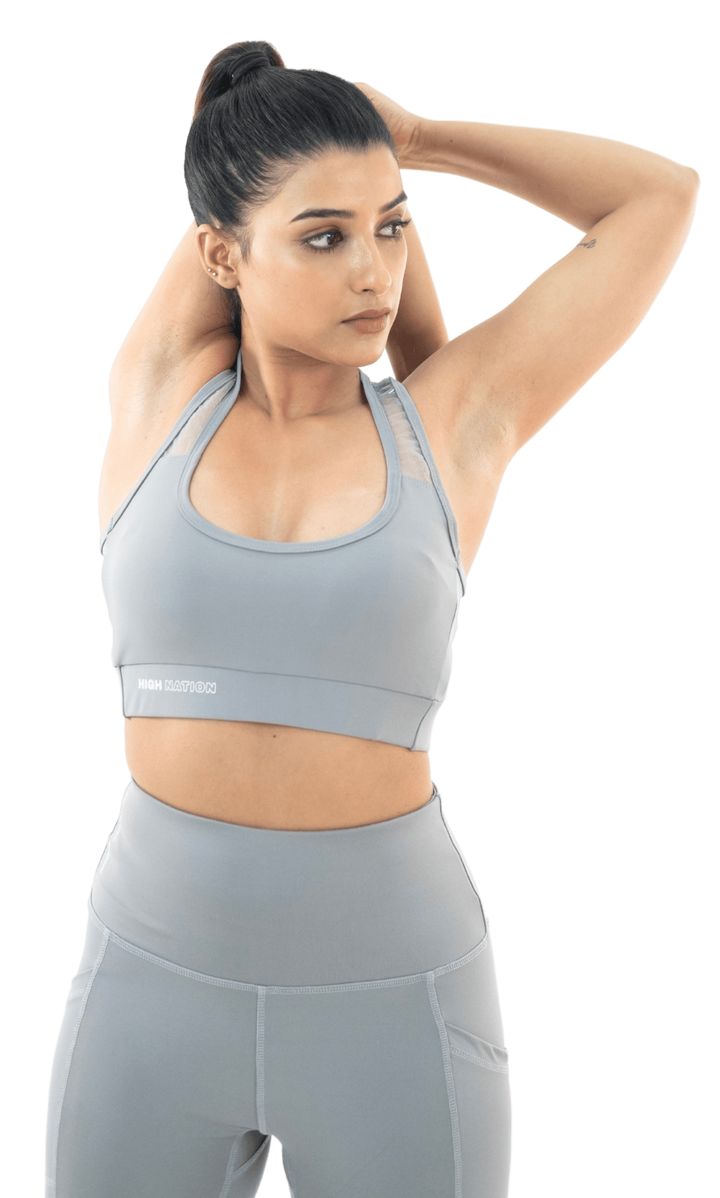 Solid Grey Cross Back Sports Bra - HNAthleisure