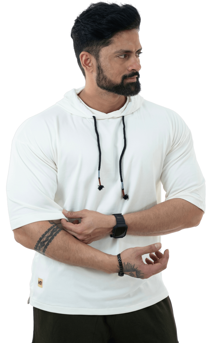THiNK Men's White Drop Sleeves Hoodie - HNAthleisure