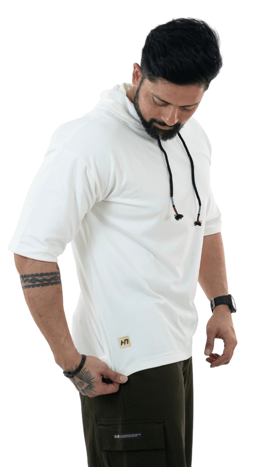 THiNK Men's White Drop Sleeves Hoodie - HNAthleisure