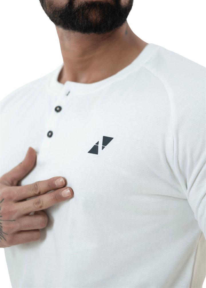 White Full Sleeves Henley Tee - HNAthleisure