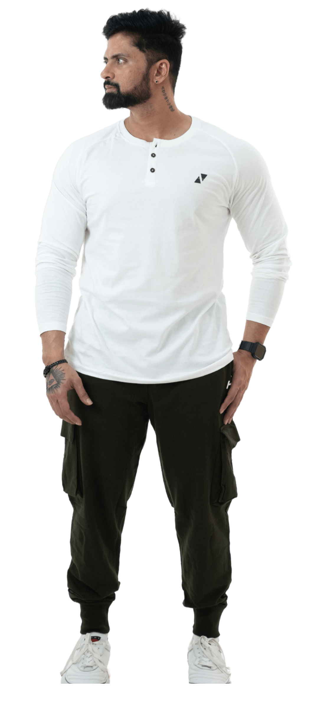 White Full Sleeves Henley Tee - HNAthleisure