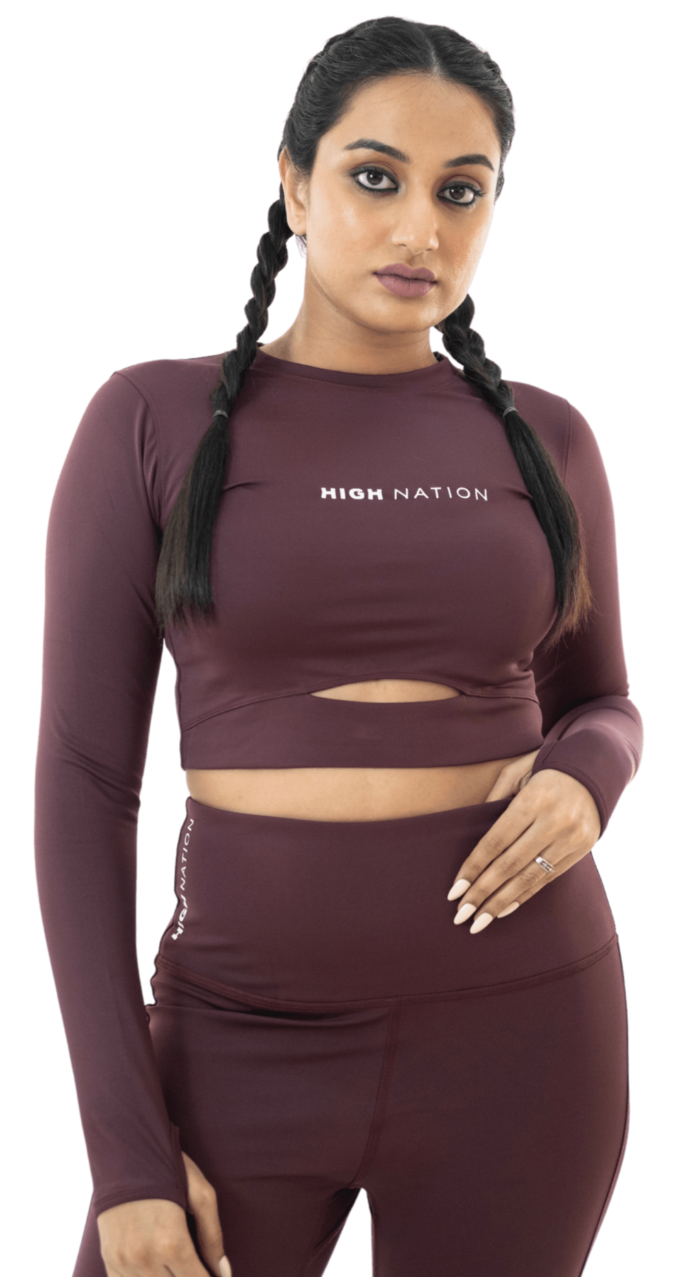 Wine Red Thumbhole Crop Top - HNAthleisure