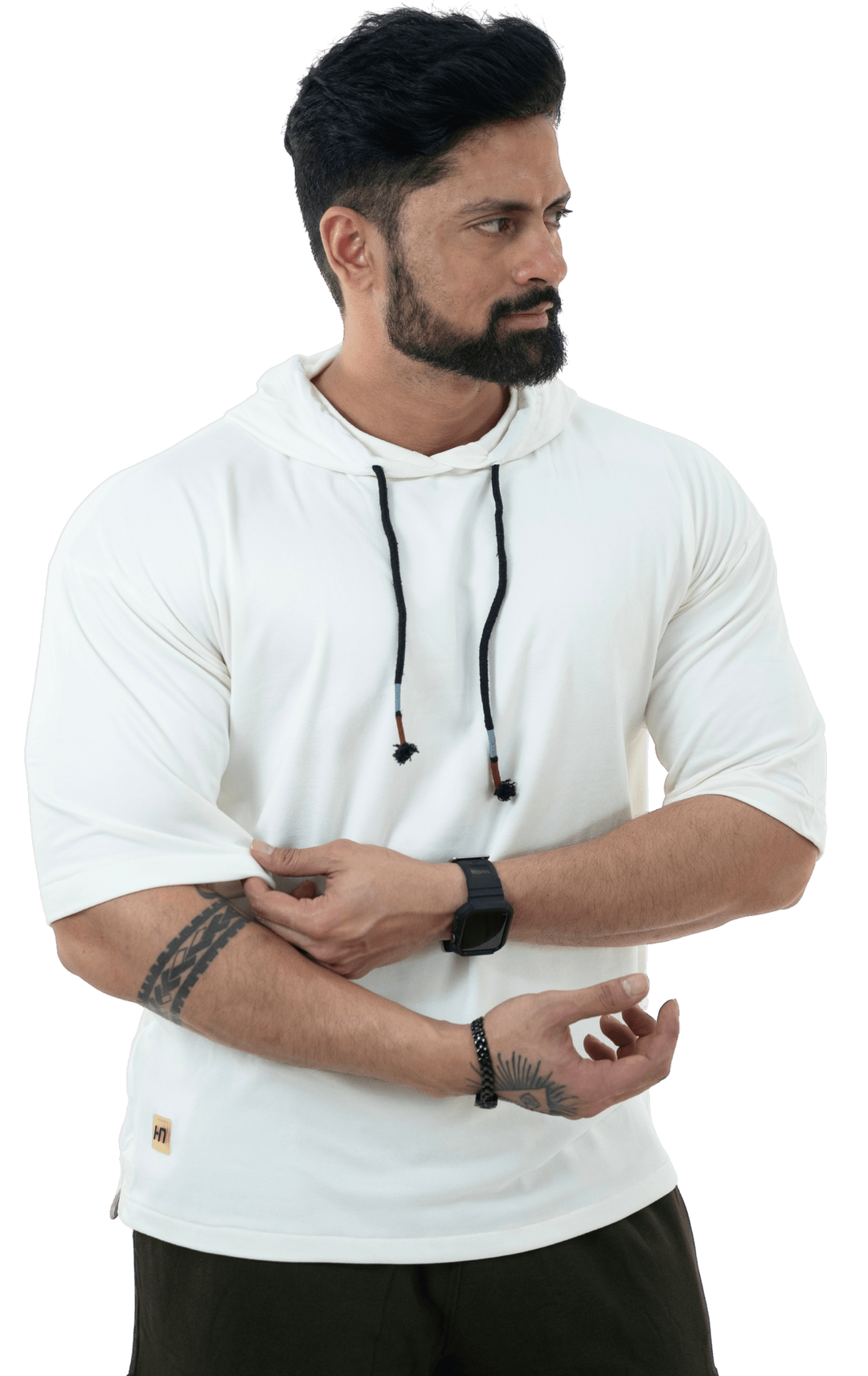THiNK Men's White Drop Sleeves Hoodie - HNAthleisure