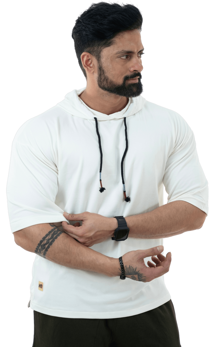 THiNK Men's White Drop Sleeves Hoodie - HNAthleisure