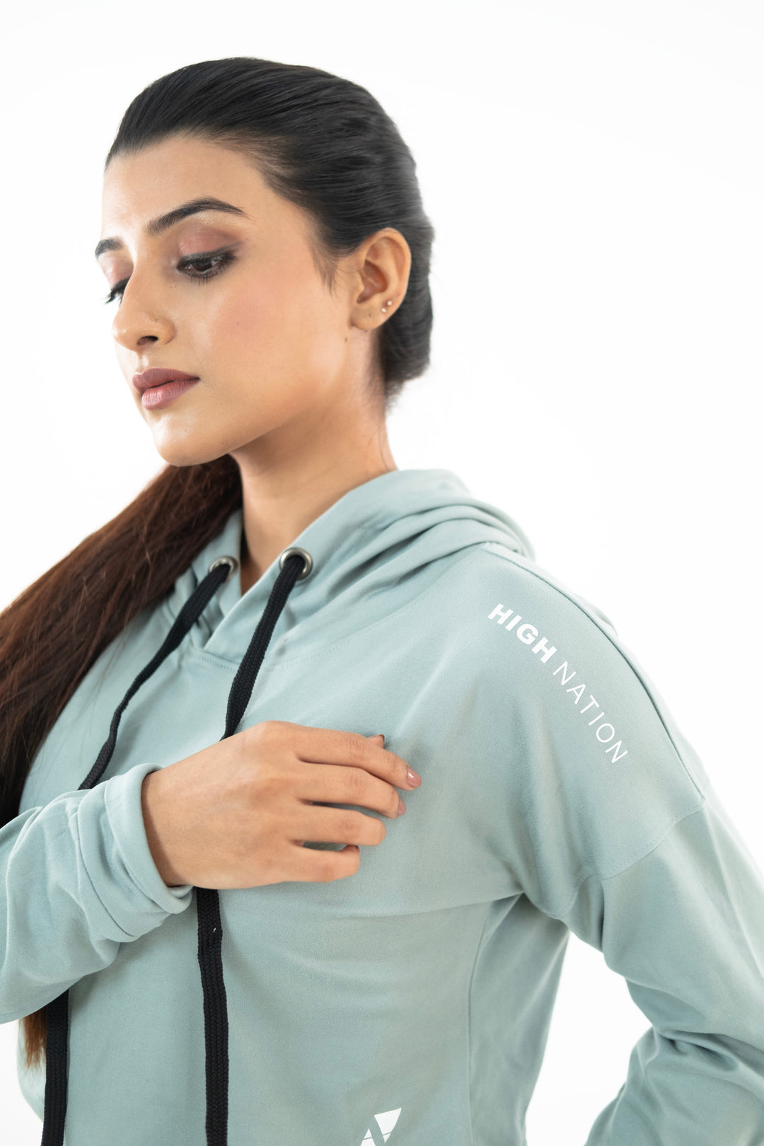 aqua cropped womens hoodie