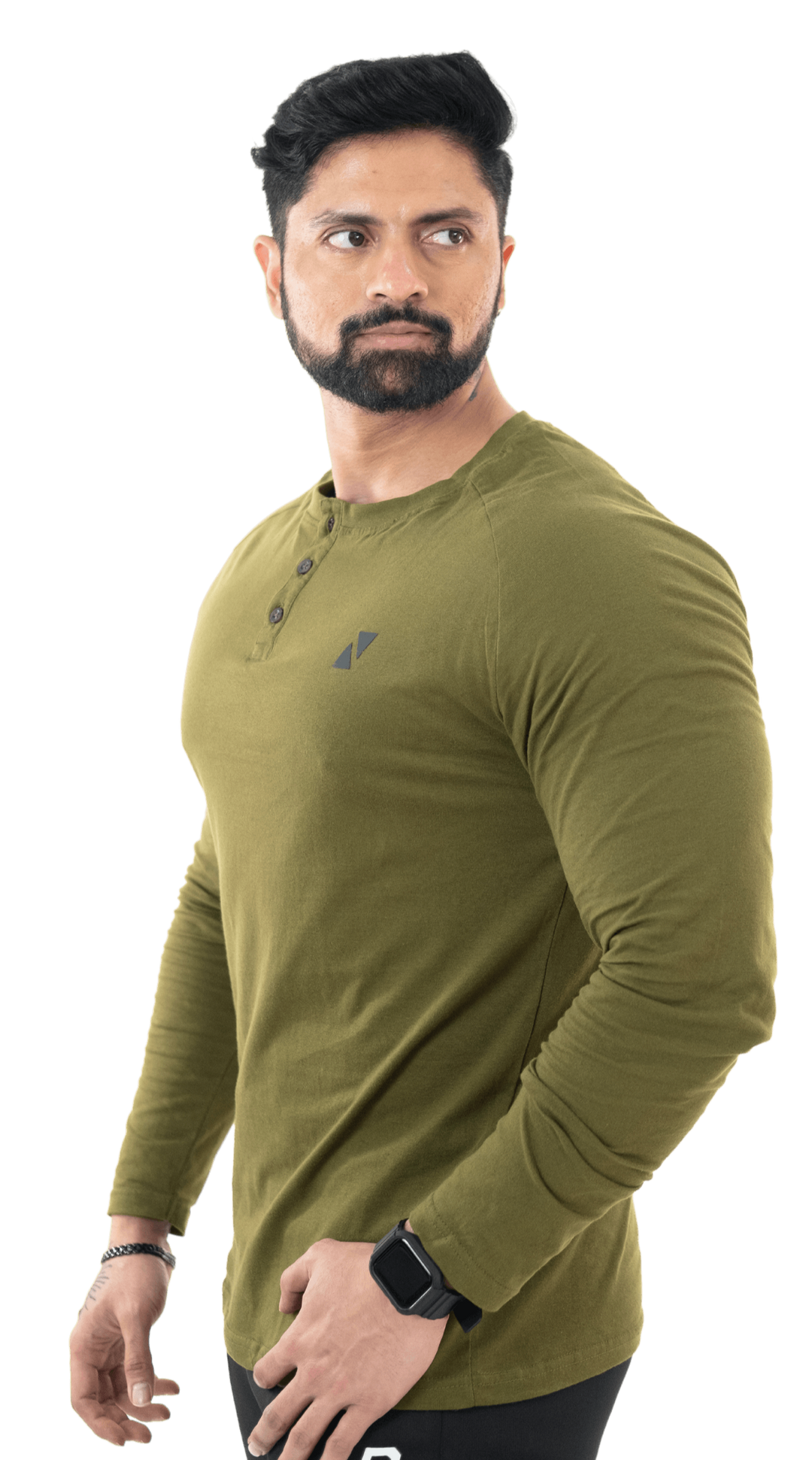 Olive Green Full Sleeves Henley Tee - HNAthleisure