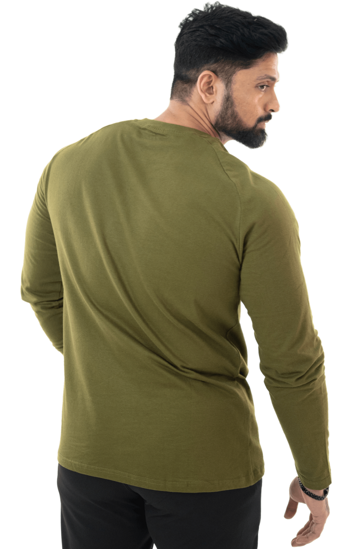 Olive Green Full Sleeves Henley Tee - HNAthleisure