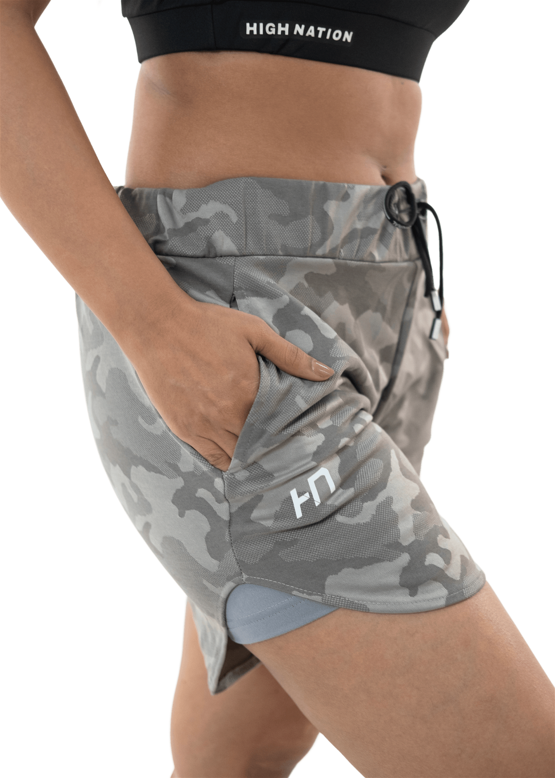 Performance Double Layer Shorts - Grey Camo Design - HNAthleisure