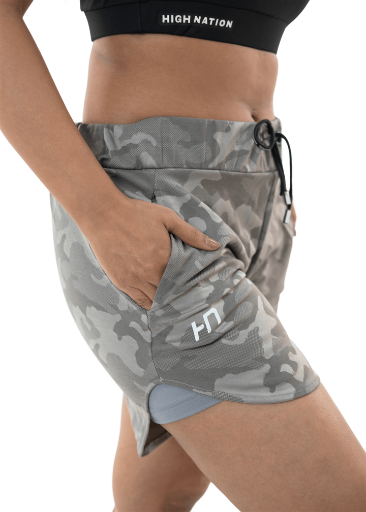 Performance Double Layer Shorts - Grey Camo Design - HNAthleisure