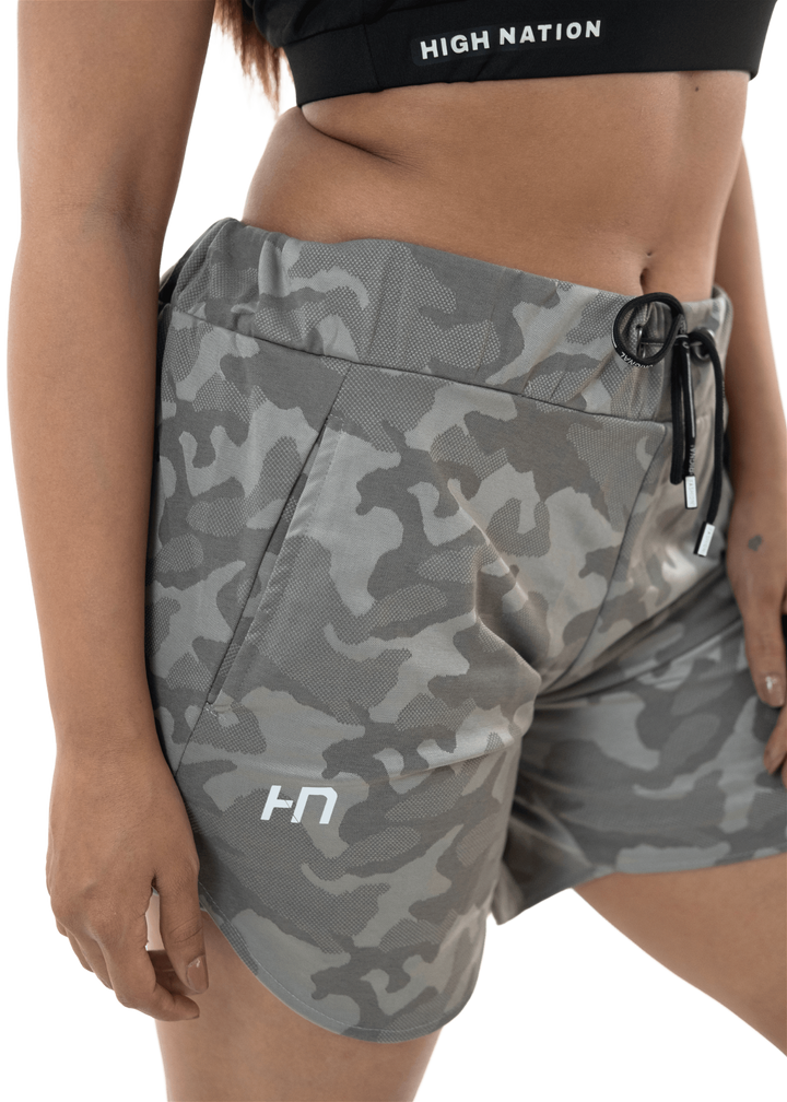 Performance Double Layer Shorts - Grey Camo Design - HNAthleisure