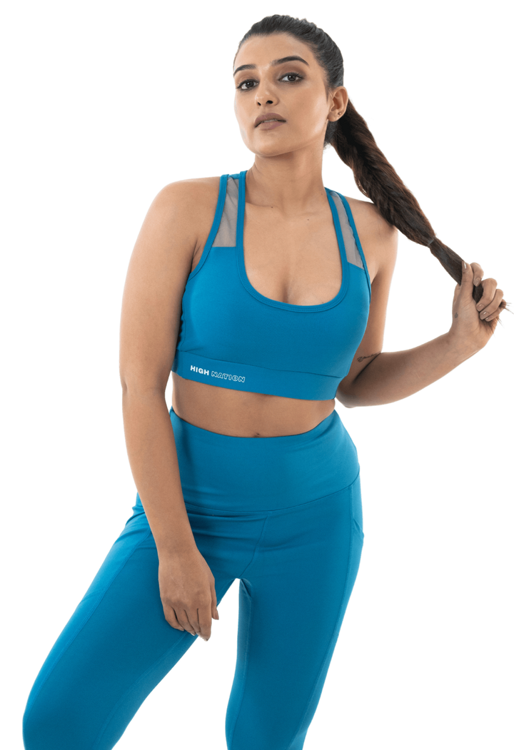 Sea Port Blue Sports Bra-Capri Pant Co-Ord Set - HNAthleisure