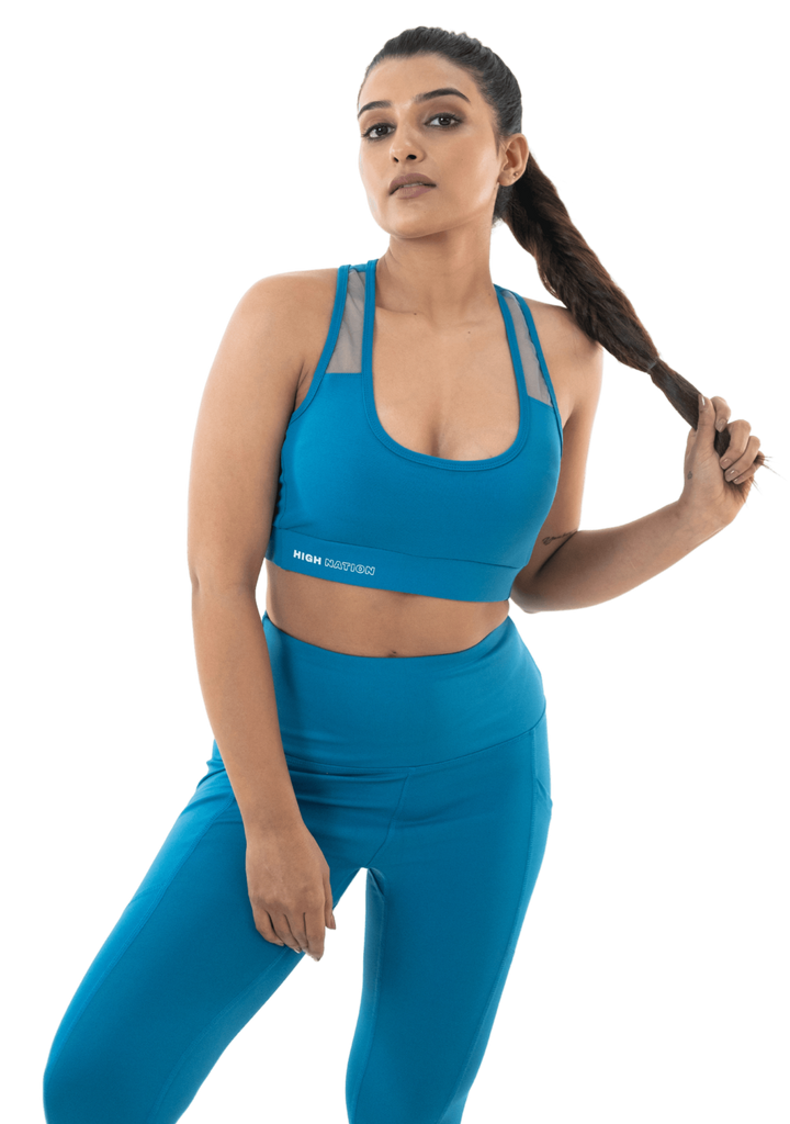 Solid Sea Port Blue Cross Back Sports Bra - HNAthleisure