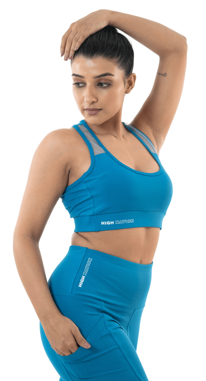 Solid Sea Port Blue Cross Back Sports Bra - HNAthleisure