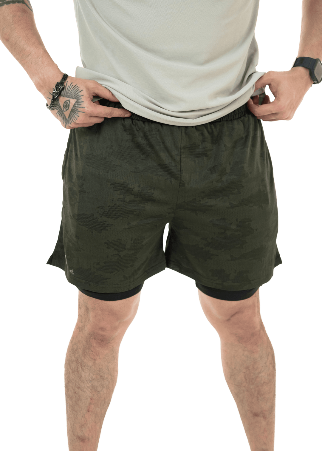 Olive Green 2Layer Performance Shorts - HNAthleisure