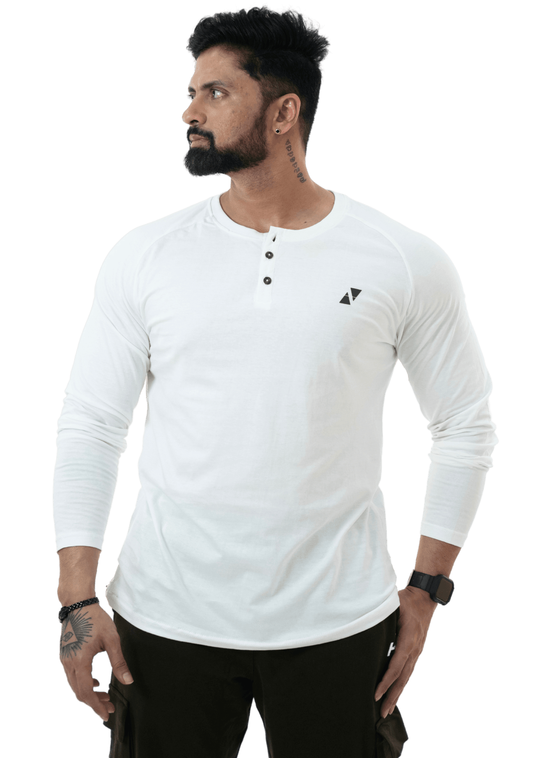White Henley T Shirt Mens - HNAthleisure