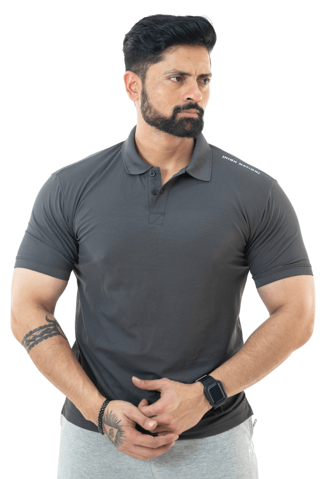 Charcoal Grey polo t shirt for men - HNAthleisure