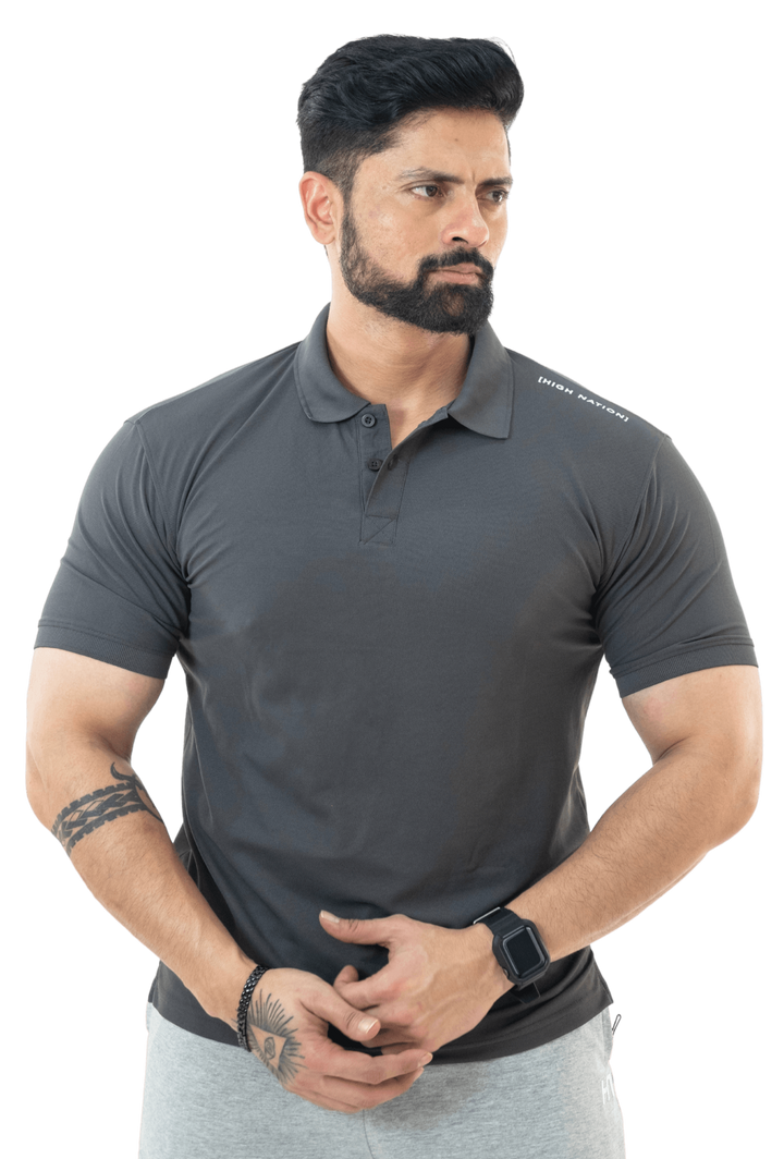 Charcoal Grey polo t shirt for men - HNAthleisure